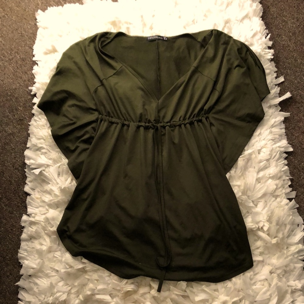 Flows Green Shirt with cinched waist